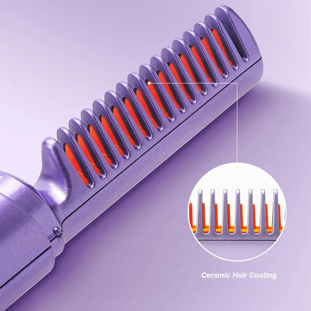 Professional Wireless Hair Straightener Curler Comb Fast Heating Negative Ion Straightening Curling Brush Hair Styling Tools - Nyaabs