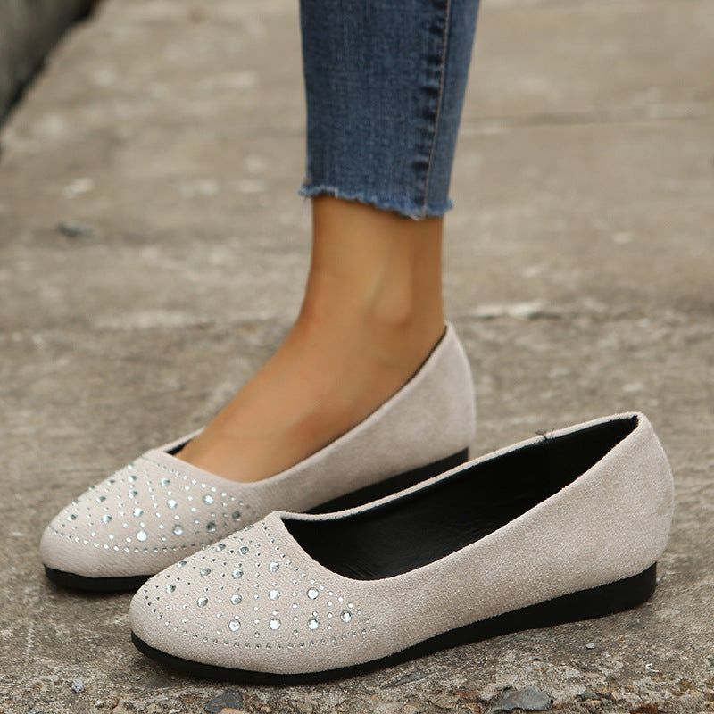 Fshion Flats Shoes With Rhinestones Casual Round Toe Loafers Cozy Shoes For Women - Nyaabs