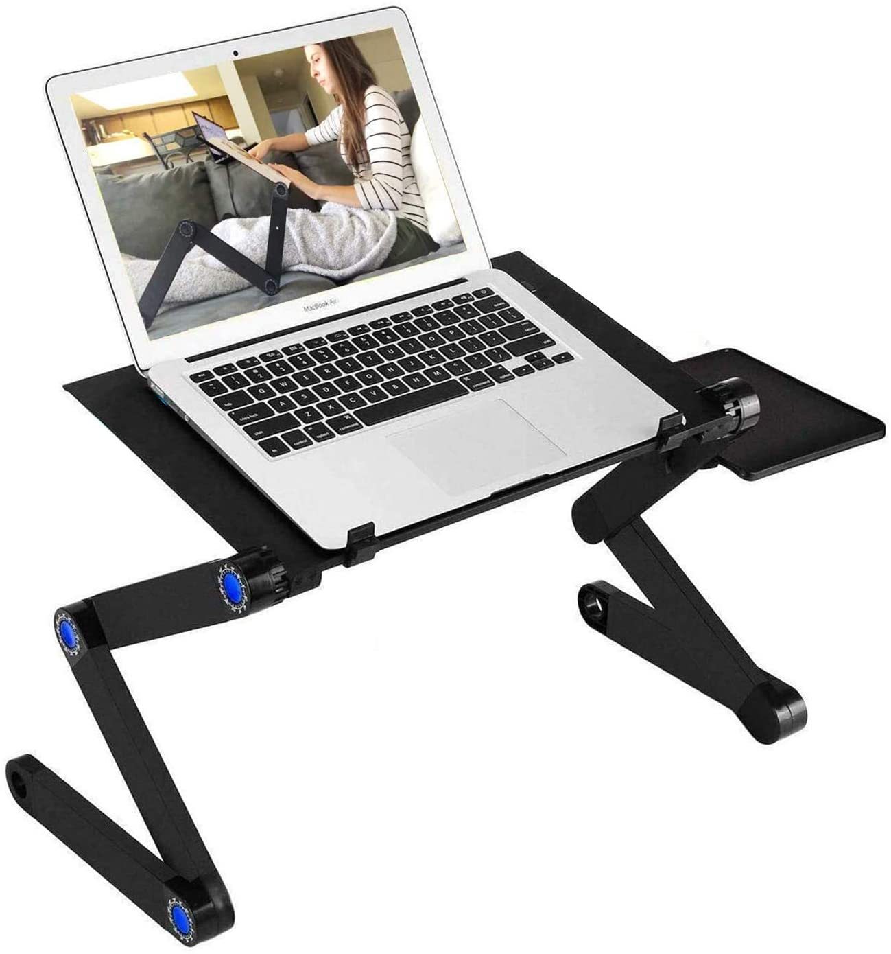 Adjustable Laptop Stand, RAINBEAN Laptop Desk with 2 CPU Cooling USB Fans for Bed Aluminum Lap Workstation Desk with Mouse Pad, Foldable Cook Book Stand Notebook Holder Sofa,Amazon Banned nyaabs.com