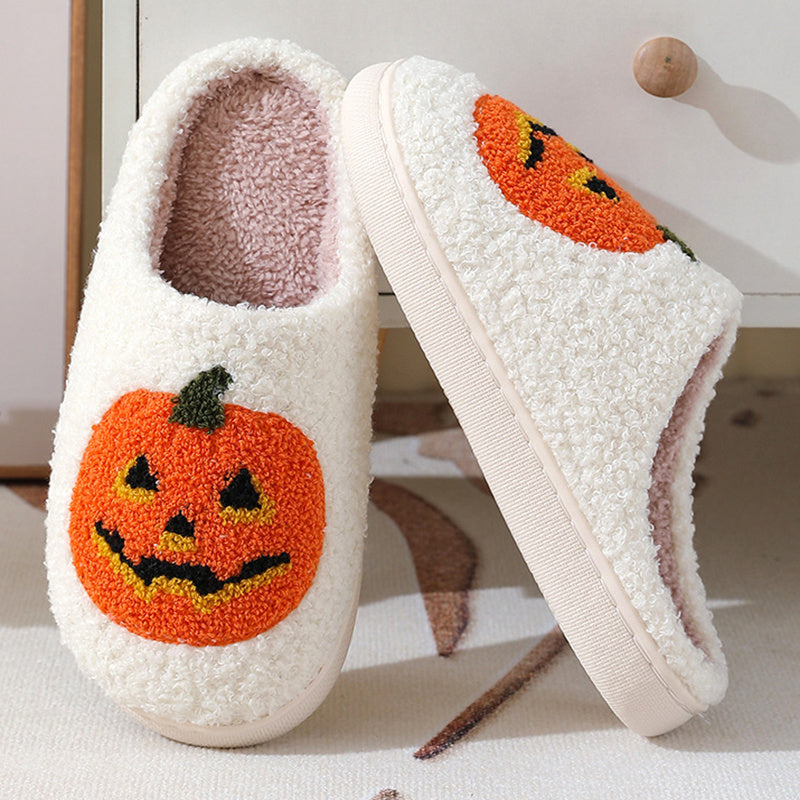 Halloween Pumpkin Cartoon Slippers Warm Winter Slippers Men And Women Couples Indoor House Shoes - Nyaabs