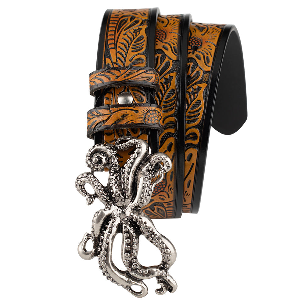 Animal Octopus Smooth Buckle Tang Grass Embossed Leisure Belt - Nyaabs