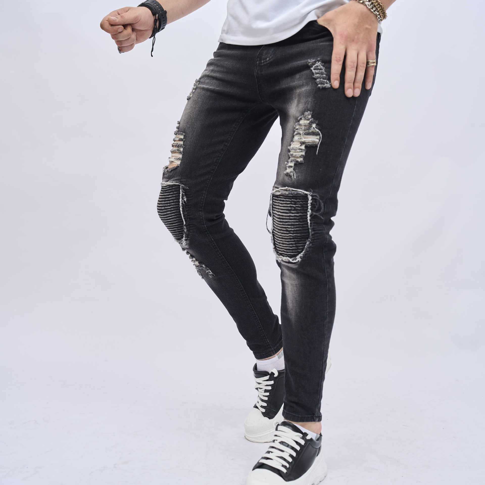 Men's Ripped Slim Stretch Jeans - Nyaabs