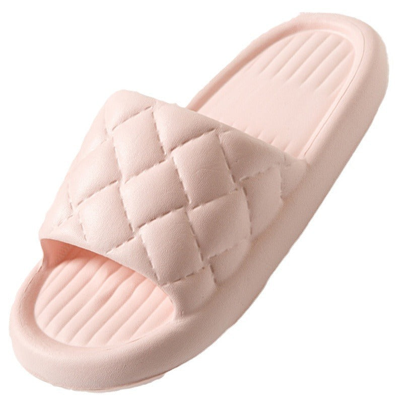 New Rhombus Home Slippers Summer Non-slip Floor Bathroom Slipper Lightweight Simple House Shoes For Women Men - Nyaabs