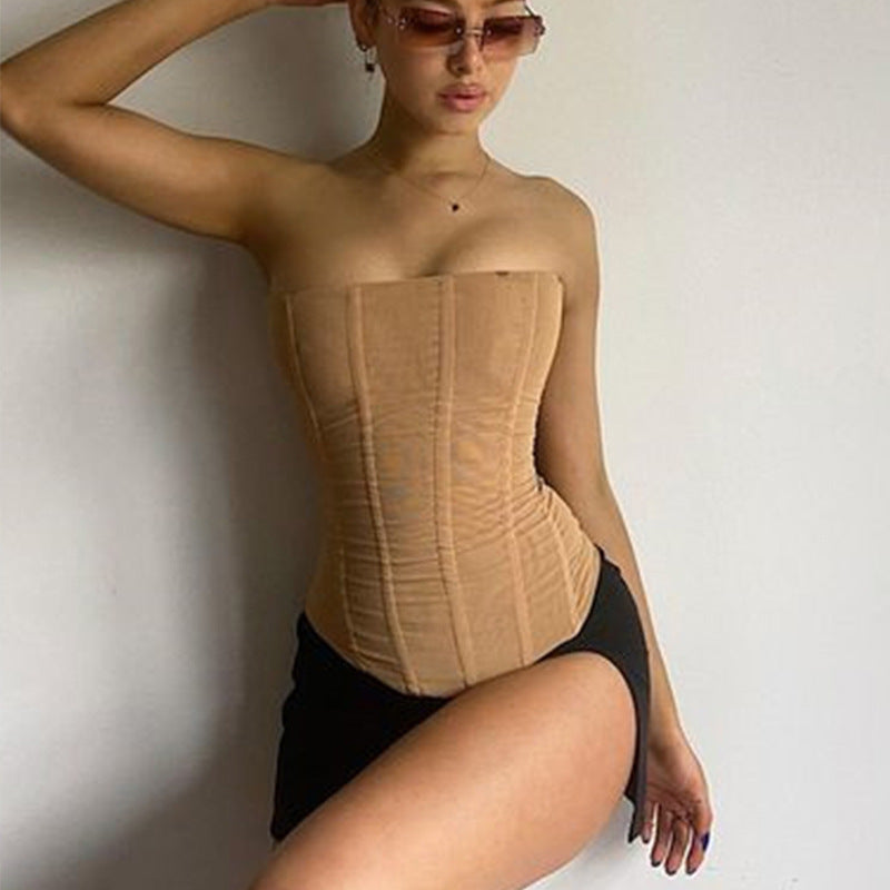 Skinny Sleeveless Tube Top Women Summer New Mesh Crop Corset Tank Party Streetwear Chest - Nyaabs