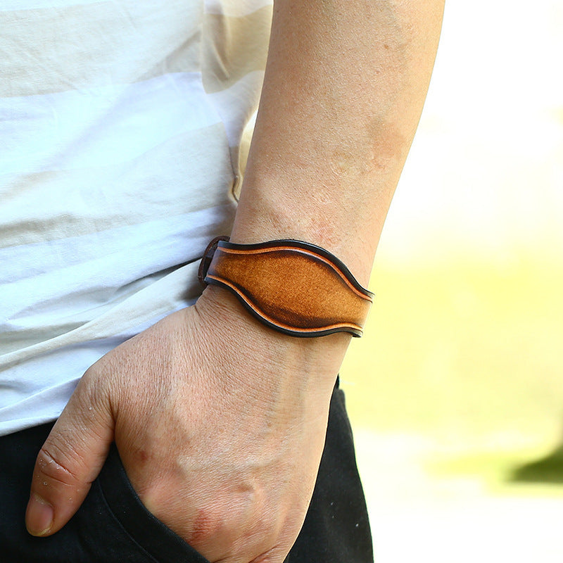 New Retro Distressed Leather Bracelet Simple Men - Nyaabs