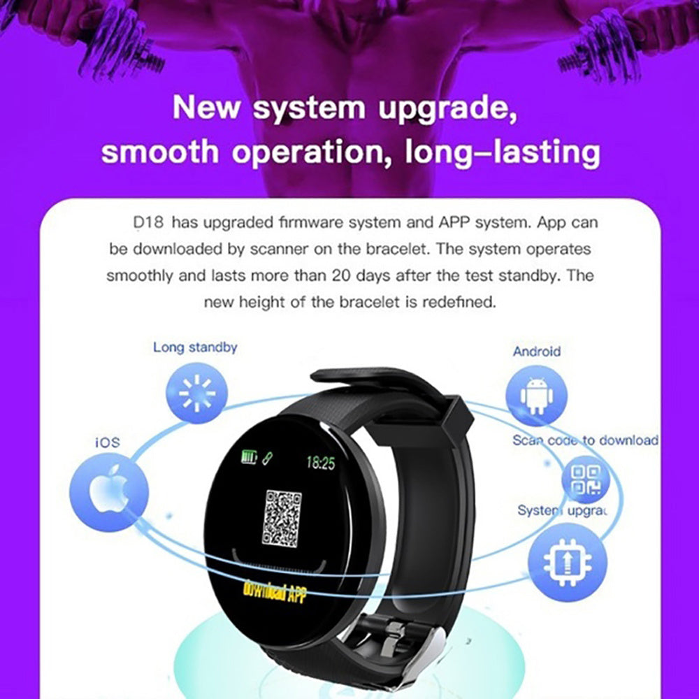 D18 Bluetooth Smart Watch, Men Women Blood Pressure Heart Rate Monitor Smart Watch, Pedometer Sport Tracker Smart Band For Android IOS - Nyaabs