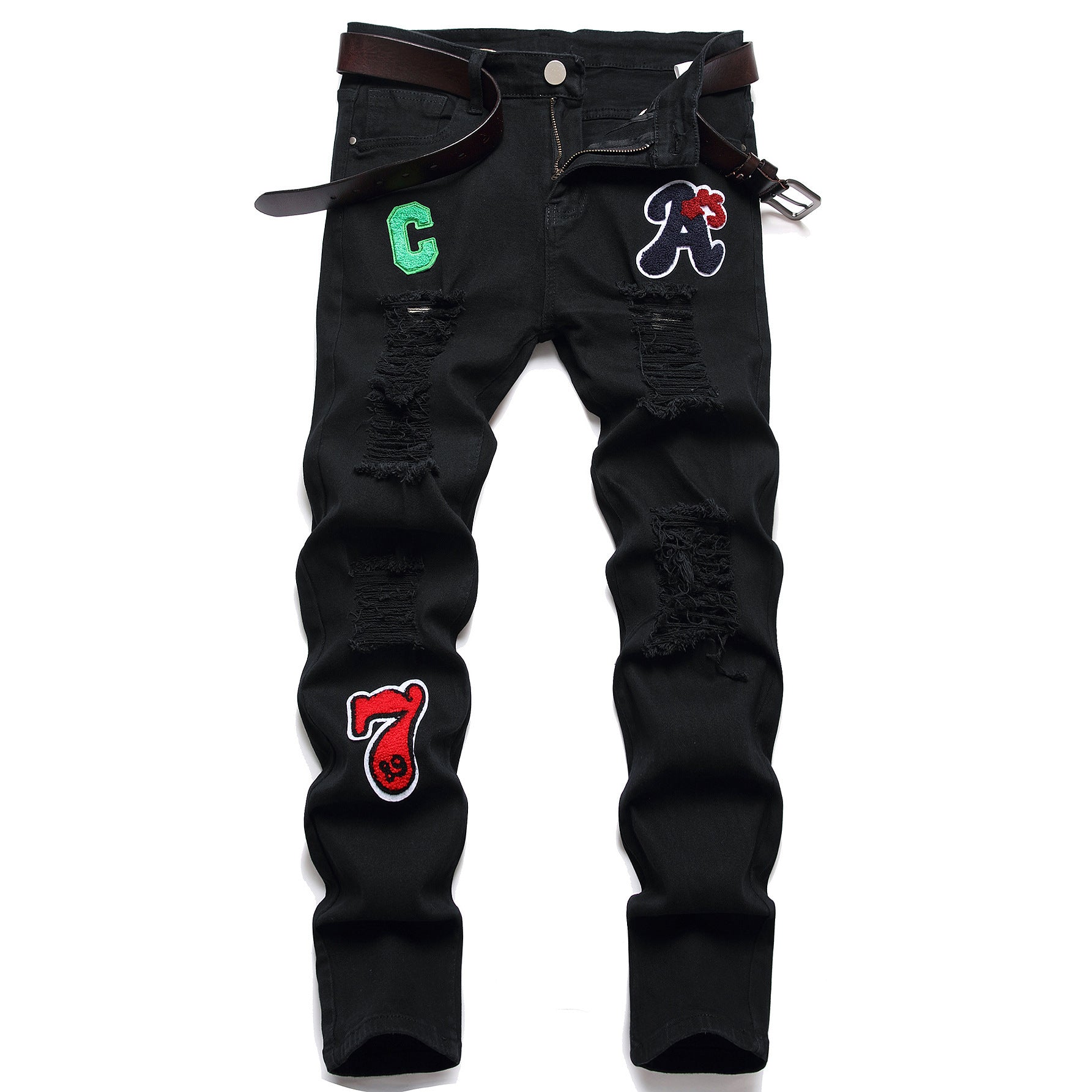 Men's Jeans Zhang Zai Pattern Micro-elastic Black Pants High Quality Fabric Slim-fitting Small Straight - Nyaabs