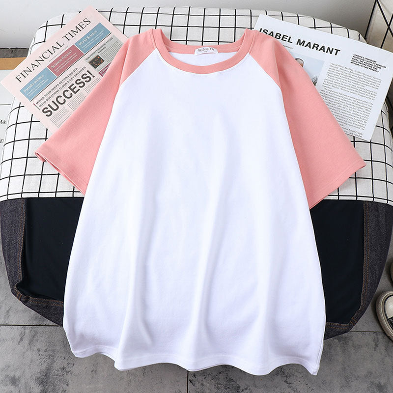 Loose And Thin Solid Color Half Sleeve T-shirt Top - Nyaabs