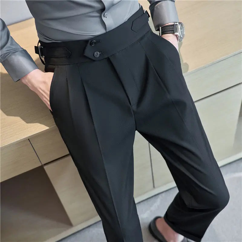 Men's Mid High Waisted Drape Style Long Casual Pants - Nyaabs