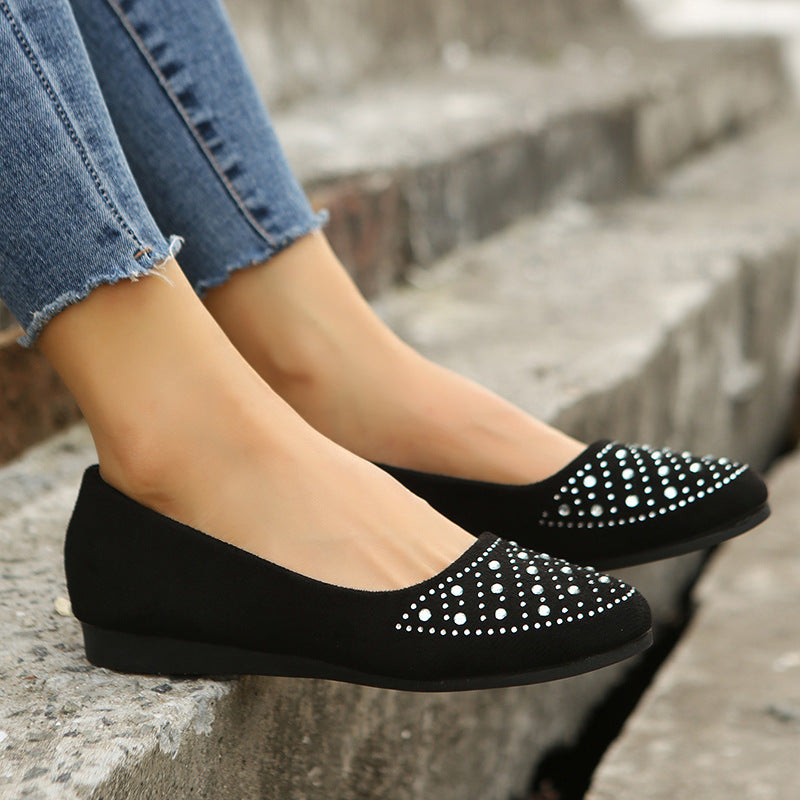 Fshion Flats Shoes With Rhinestones Casual Round Toe Loafers Cozy Shoes For Women - Nyaabs