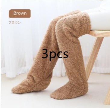 Over Knee High Fuzzy Long Socks Winter Warm Cold Leg Knee Joint Cold-proof Stockings Home Floor Sleeping Socks - Nyaabs