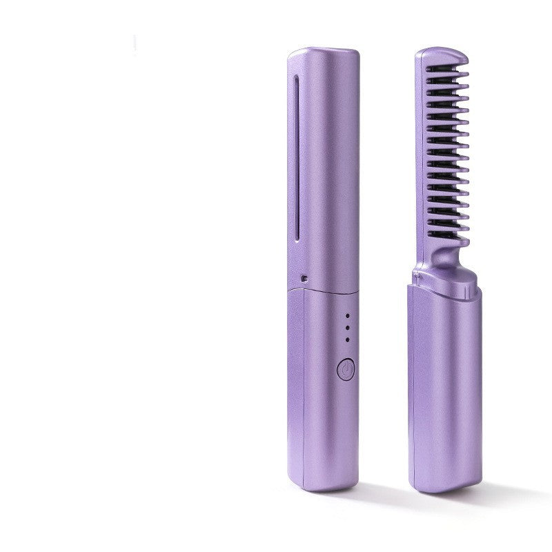 Professional Wireless Hair Straightener Curler Comb Fast Heating Negative Ion Straightening Curling Brush Hair Styling Tools - Nyaabs