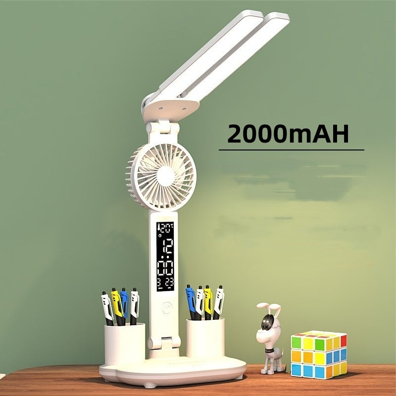 Foldable LED Table Light Eye Protection Multifunction Desk Lamp With Thermometer Calendar Fan Pen Holder Study Reading Fan Light - Nyaabs