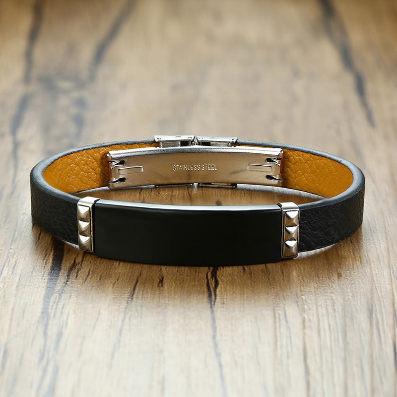 Stainless Steel Bent Leather Bracelet For Men - Nyaabs