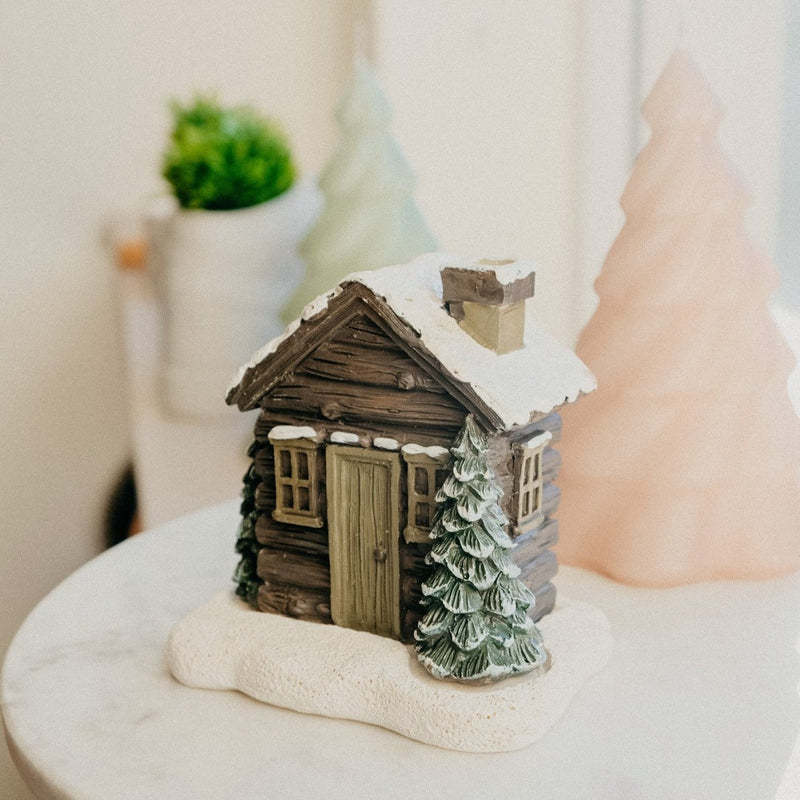 Log Cabin Incense Burner Rustic Christmas Chimney Hut Incense Cone Burner Collectible Resin Statue Table - Nyaabs