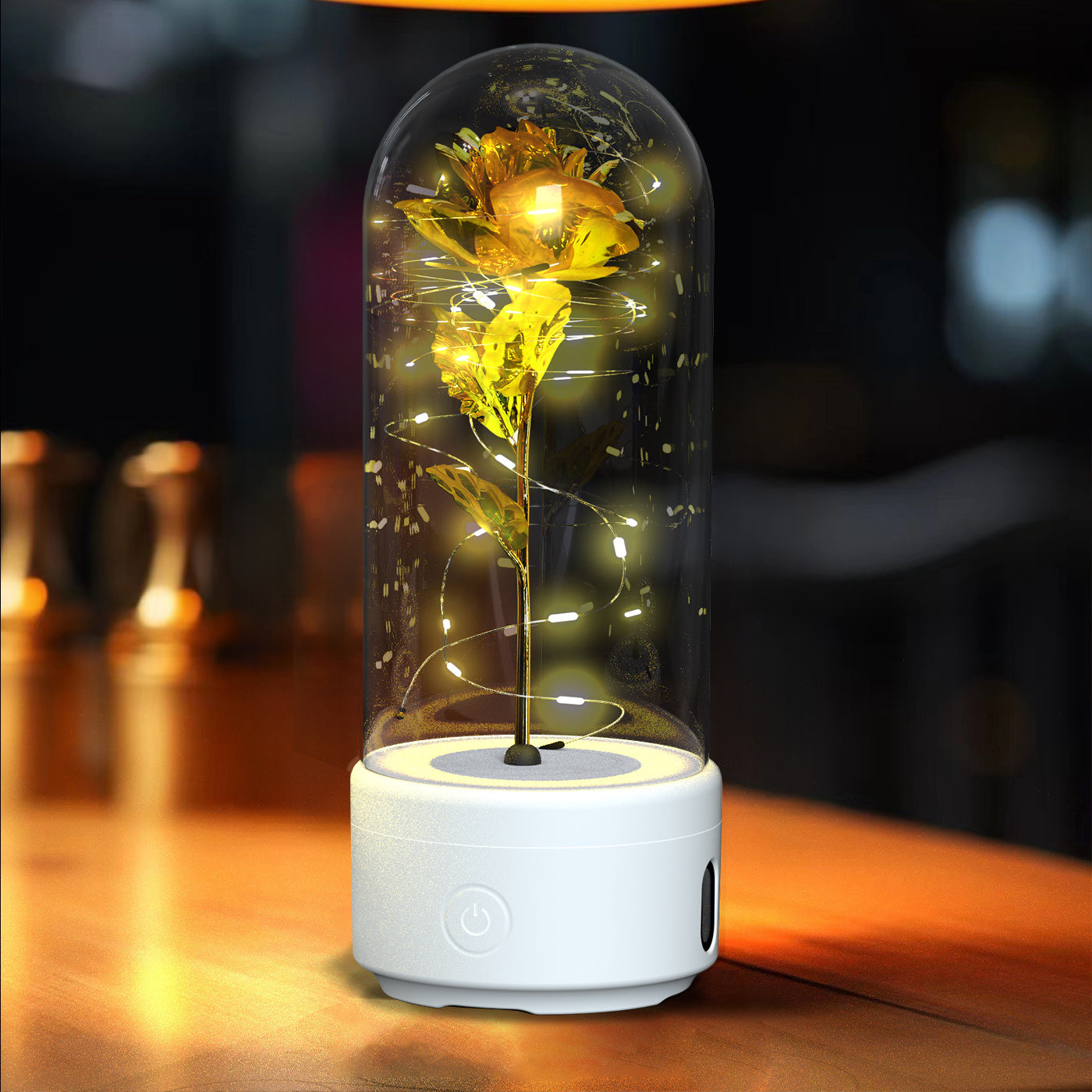 Creative 2 In 1 Rose Flowers LED Light And Bluetooth Speaker Valentine's Day Gift Rose Luminous Night Light Ornament In Glass Cover - Nyaabs