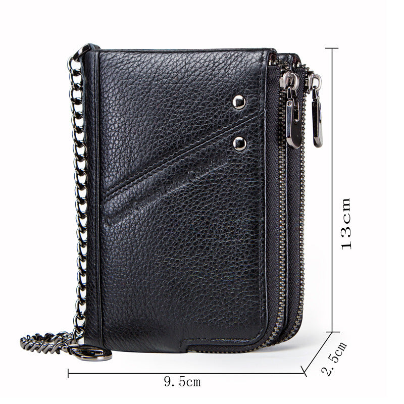 Multifunctional Double Zipper Top Layer Cowhide Coin Purse Men's Bag - Nyaabs