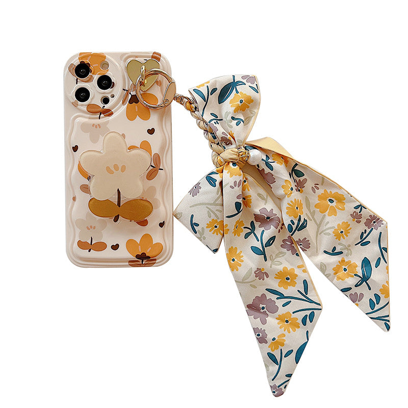 Autumn Leaves And Flowers With Bow Silk Scarf Phone Cases - Nyaabs