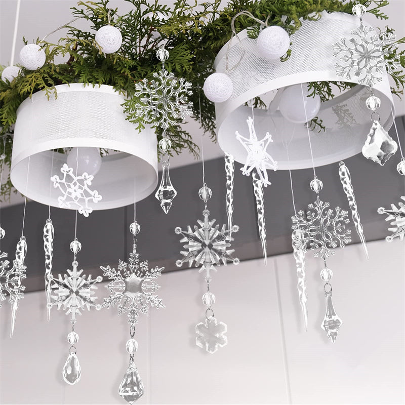 10pcs Christmas Tree Hanging Pendants Acrylic Ice Strip Snow Ceiling Xmas Ornaments New Year Christmas Decoration Home Decor - Nyaabs