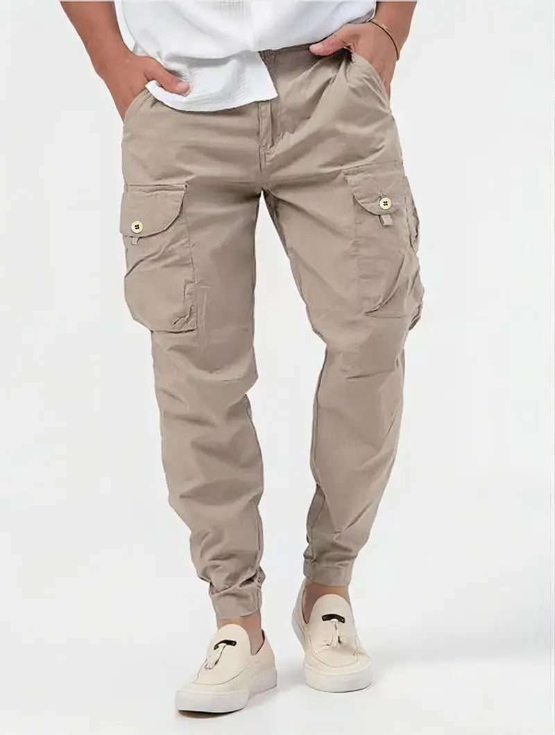 Men's Cargo Trousers With Three-dimensional Pockets Solid Color Casual Pants - Nyaabs