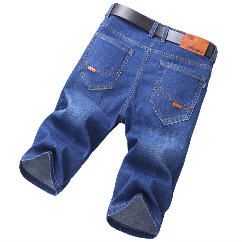 Jeans Shorts Men Elastic Straight Denim Mid Waist Loose Shorts - Nyaabs