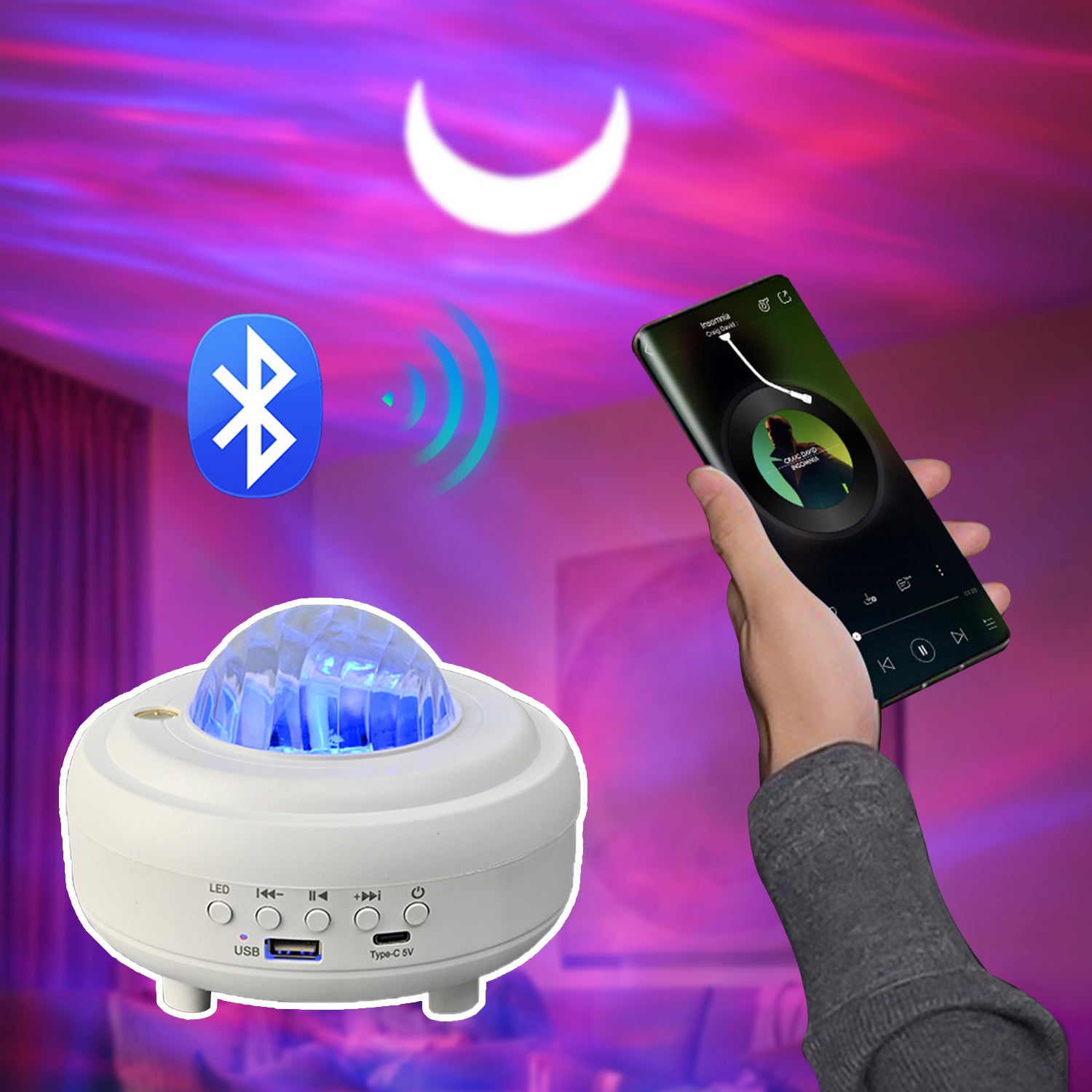 Galaxy Star Projector Bluetooth LED Night Light Starry Sky Projector Night Lamp Room Decor Kids Christmas Birthday Gift - Nyaabs