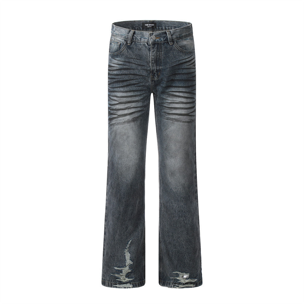 Dirty Spray Painting Denim Trousers Punk Dyeing - Nyaabs