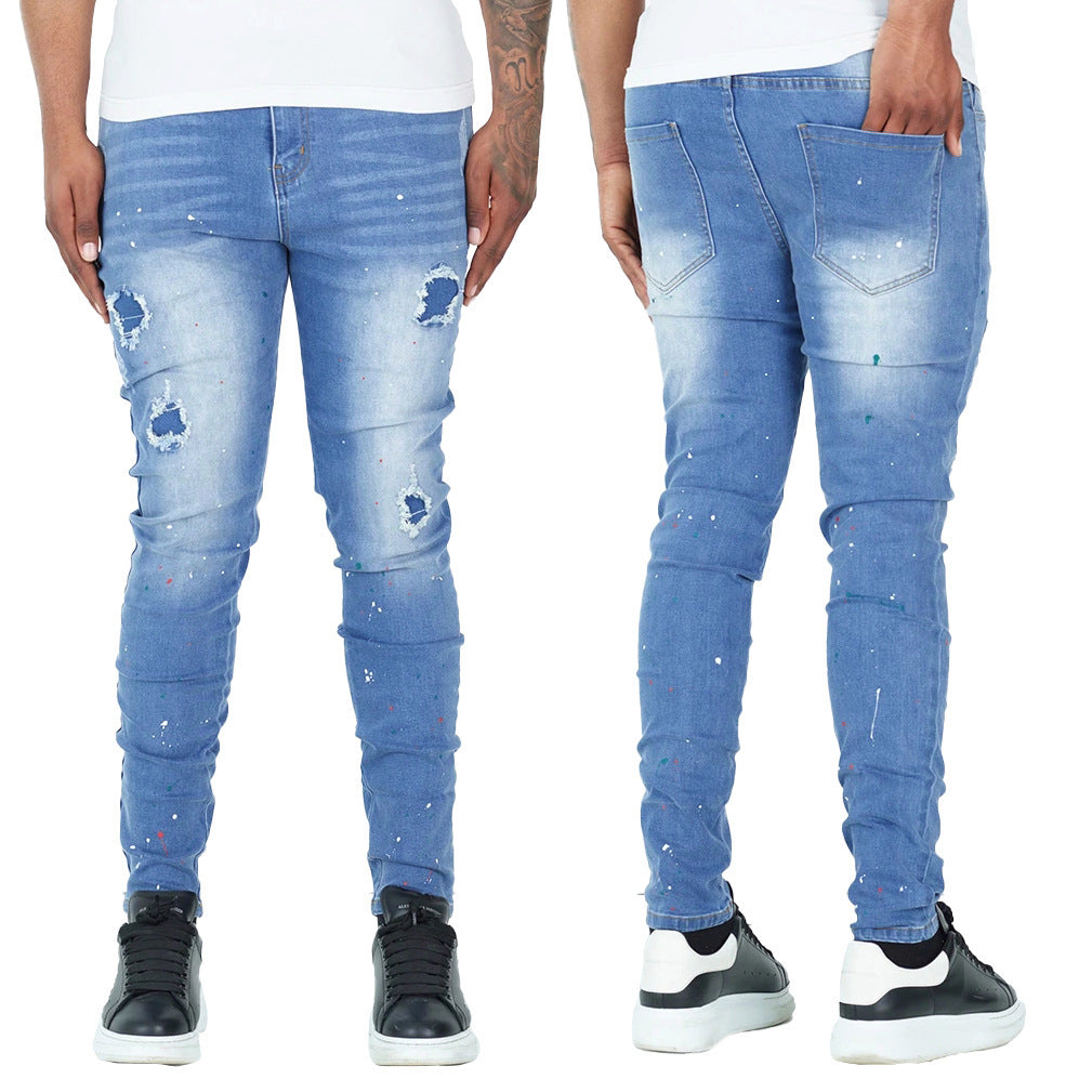 Fashion Trendy Splash-ink Skinny Men's Jeans - Nyaabs