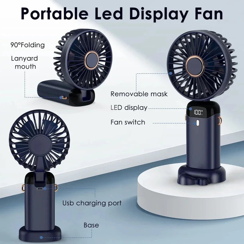 USB Rechargeable Mini Portable Handheld Electric Fan Foldable Neck Hanging Outdoor Fan Adjustable 5 Speed Powerful Air Cooler - Nyaabs