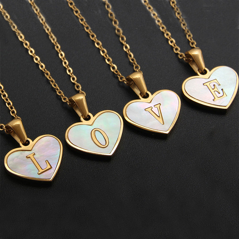 26 Letter Heart-shaped Necklace White Shell Love Clavicle Chain Fashion Personalized Necklace For Women Jewelry Valentine's Day - Nyaabs