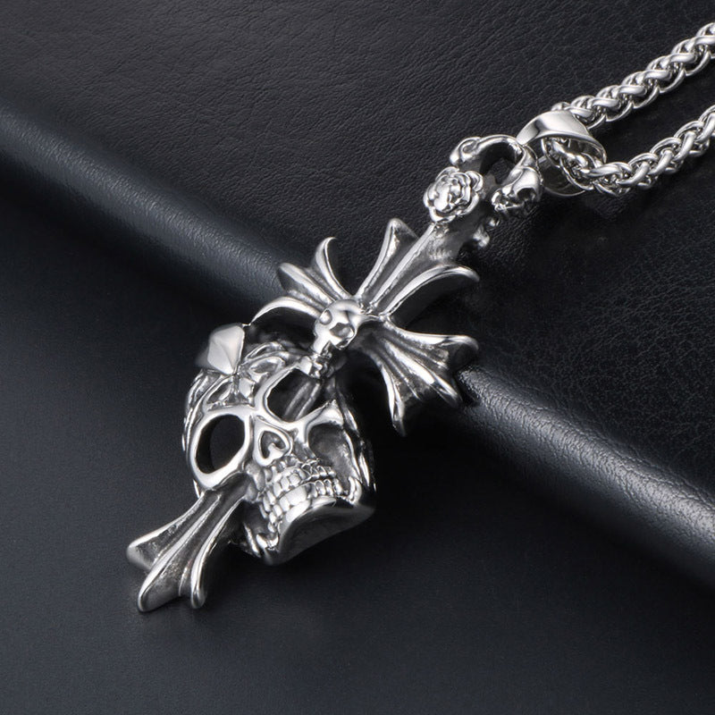 Skull Ghost Head Cross Necklace Pendant Men - Nyaabs