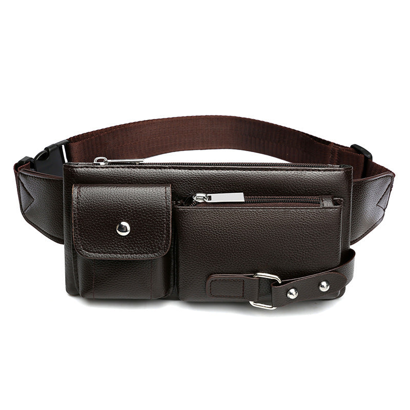 Men's Belt Bag Classic Solid Color PU Leather Waist Bag Outdoor Leisure Travel Fanny Pack Purse - Nyaabs