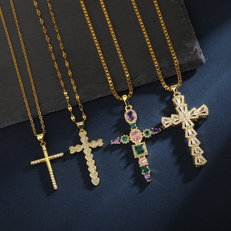 Zircon Cross Necklace For Men And Women - Nyaabs