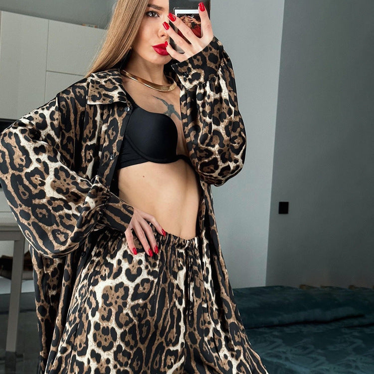 Clothes Suit Temperament Long Sleeve Leopard Print Printed Two-piece Suit - Nyaabs