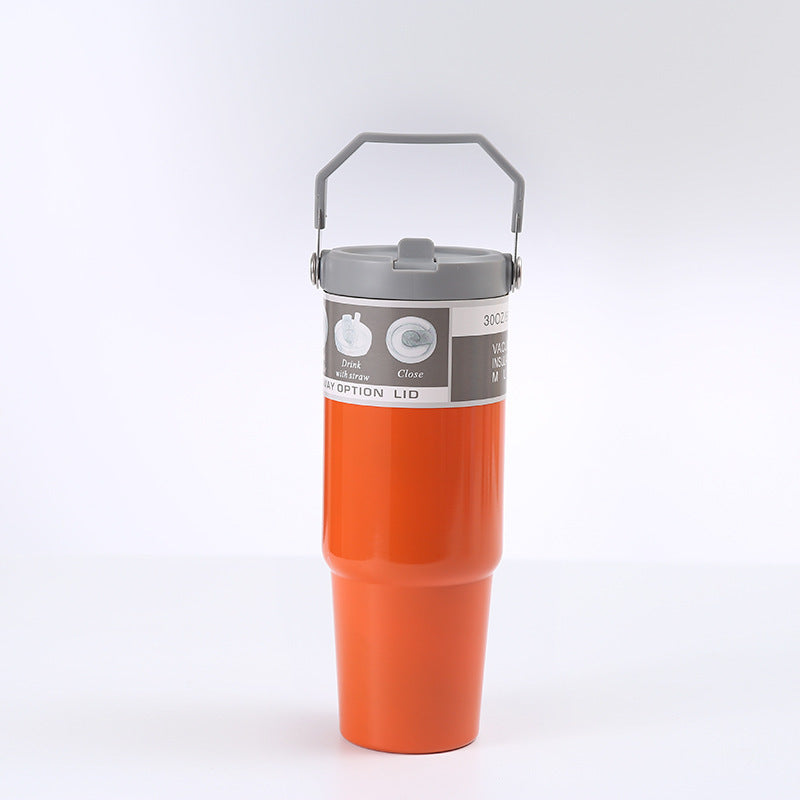 Portable Car Cup Stainless Steel Cup Travel Sports Water Bottle With Handle Cover Coffee Tumbler Cup - Nyaabs