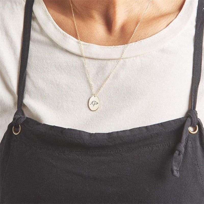 European And American Simple Accessories Supply Lettering Oval Stainless Steel Necklace Trend Geometric Pendant - Nyaabs