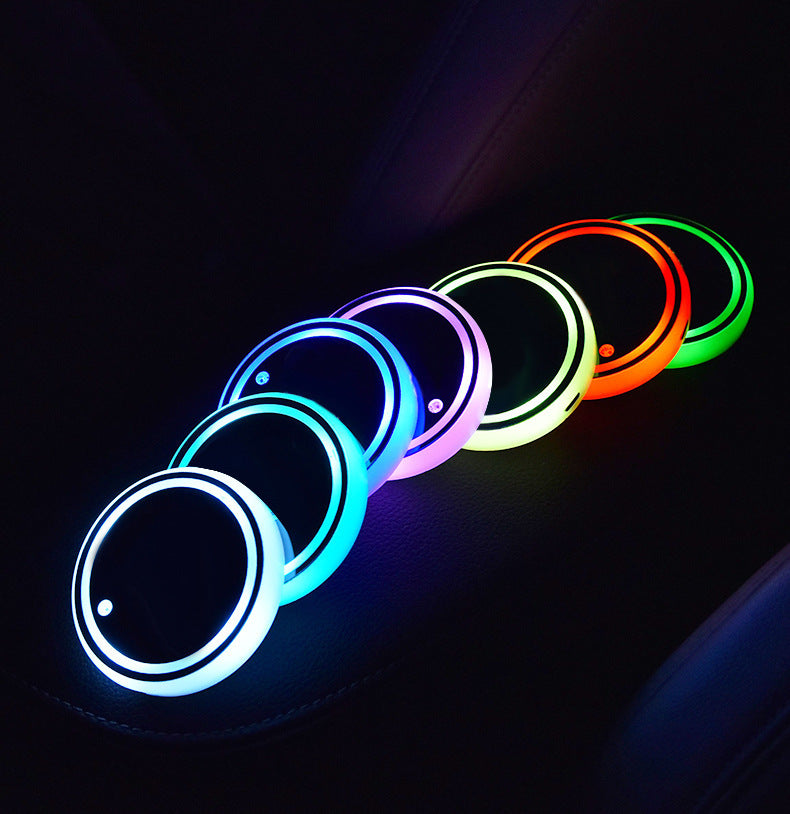 Colorful Cup Holder LED Light-up Coaster Solar & USB Charging Non-slip Coaster Ambient Light For Car Automatically - Nyaabs