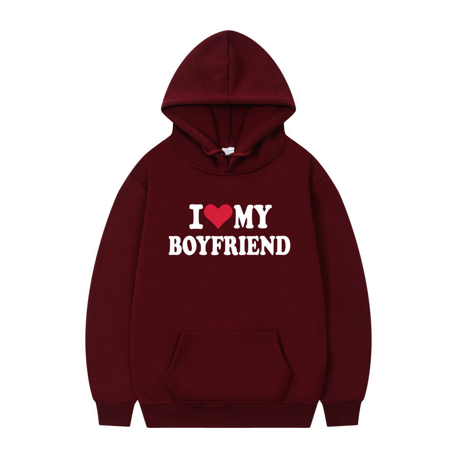 I Love My Boyfriend Print Hoodie Sweatshirt Pullover - Nyaabs