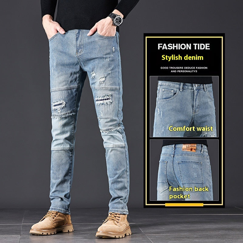 High-end Blue With Holes Jeans For Men - Nyaabs