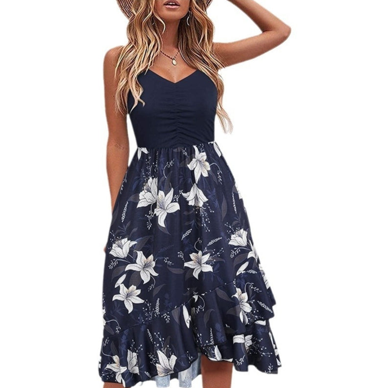 Strap Stitching Printing Irregular Tube Top Boho Dress nyaabs.com