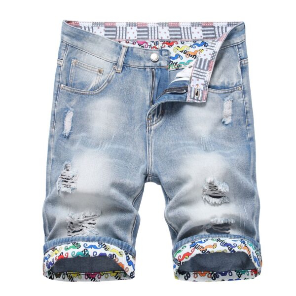 Worn Ripped Men's Five-point Denim Shorts - Image 9