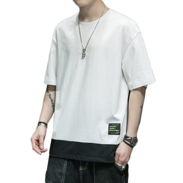 Youth Bottoming Shirt Stitching Round Neck Half Sleeve Cotton T-Shirt - Image 4