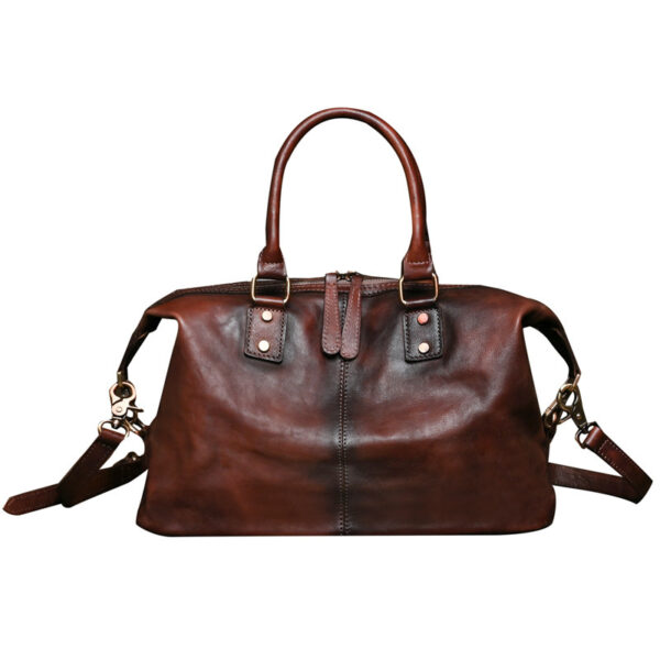 Zipper Handbag First Layer Cowhide Adjustable Shoulder Large Capacity - Image 4