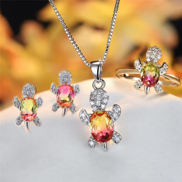 Fashion Oval Zircon Pendant Turtle Shape Necklaces With Rainbow Stone Multicolor Animal Necklace Jewelry For Woman And Children - Image 8