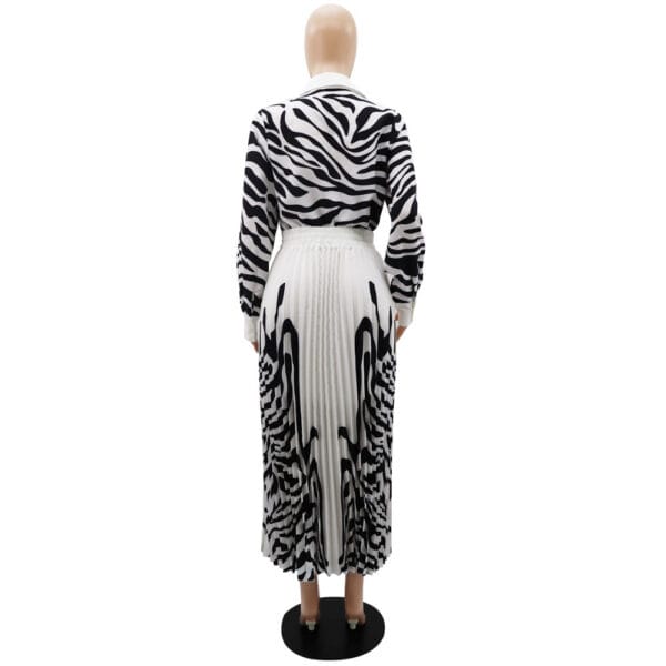 Zebra Print Long Sleeve Shirt Casual Pleated Skirt Spring And Summer Two-piece Set - Image 3