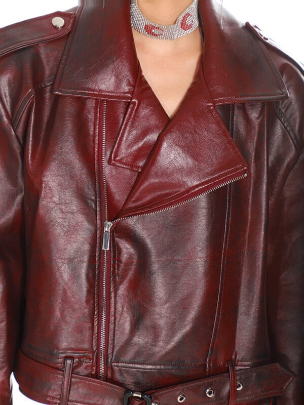 Stand Collar Jacket Motorcycle Leather Coat Women - Image 4