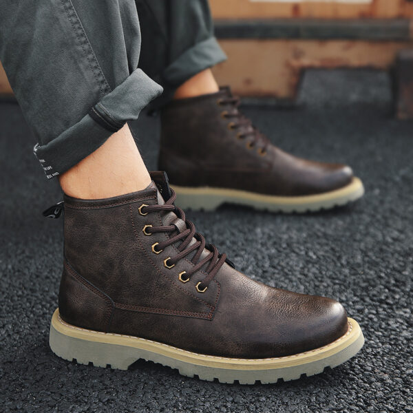 Men's Boots Korean Style Wild High-top Winter Plus Fleece Tooling Boots Trendy Shoes - Image 2