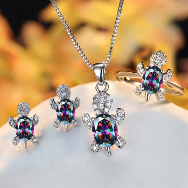 Fashion Oval Zircon Pendant Turtle Shape Necklaces With Rainbow Stone Multicolor Animal Necklace Jewelry For Woman And Children - Image 2