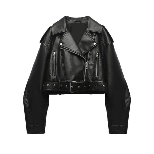 Fashionable Washed Faux Leather Motorcycle PU Zipper Jacket - Image 3