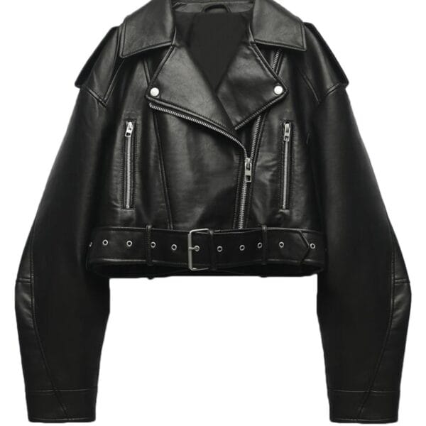 Fashionable Washed Faux Leather Motorcycle PU Zipper Jacket - Image 4